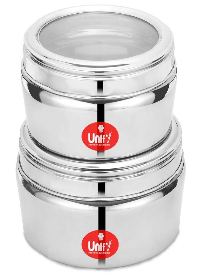 Unify 2 Pieces Stainless Steel Flat Storage Container Set with See-Through Lid | (1 Ltr & 1.2 Ltr) | Puri Dabba | Airtight Multipurpose Kitchen Canisters - Image 1